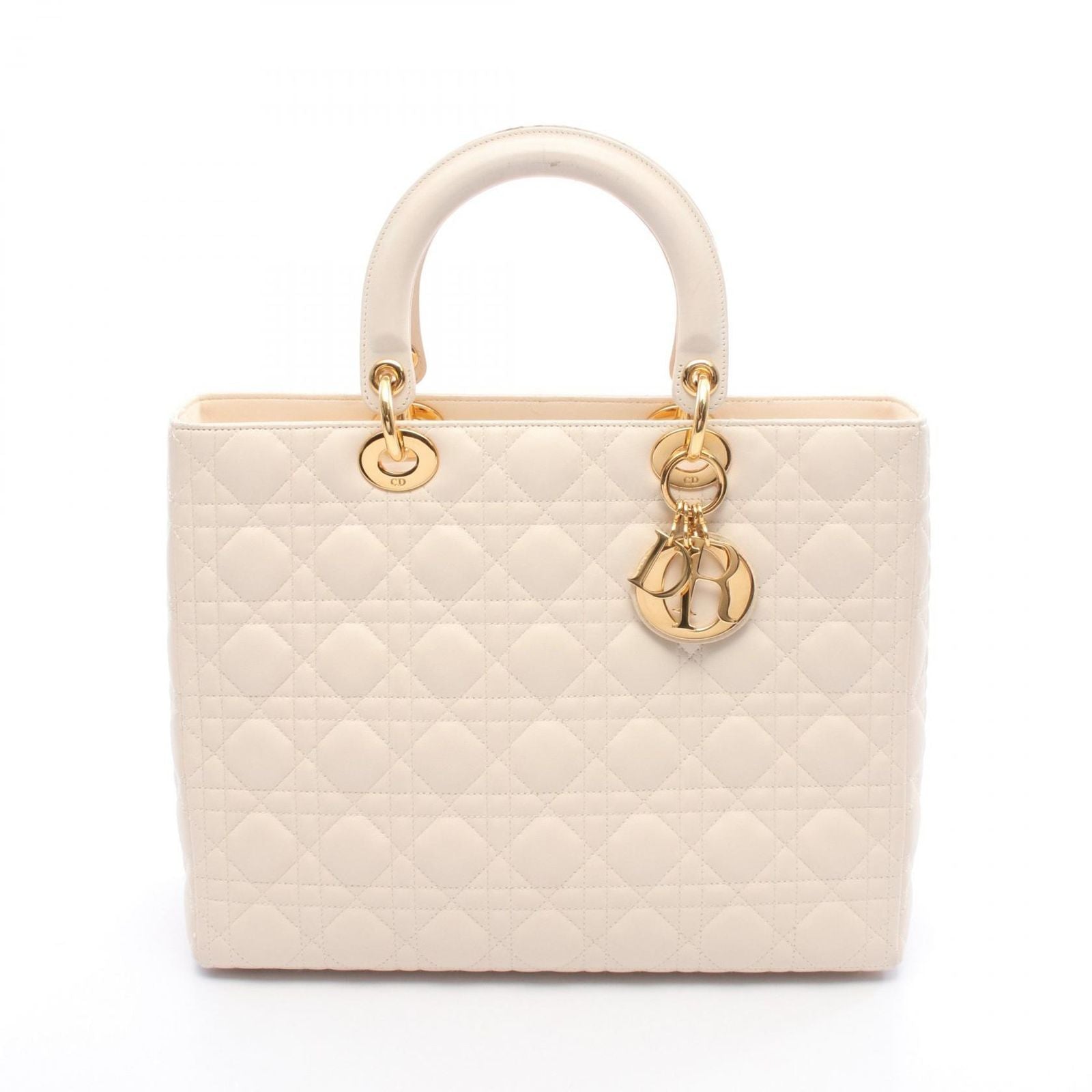 Dior Handbag Ivory Leather Lady Dior Cannage 2way Tote Ladies B