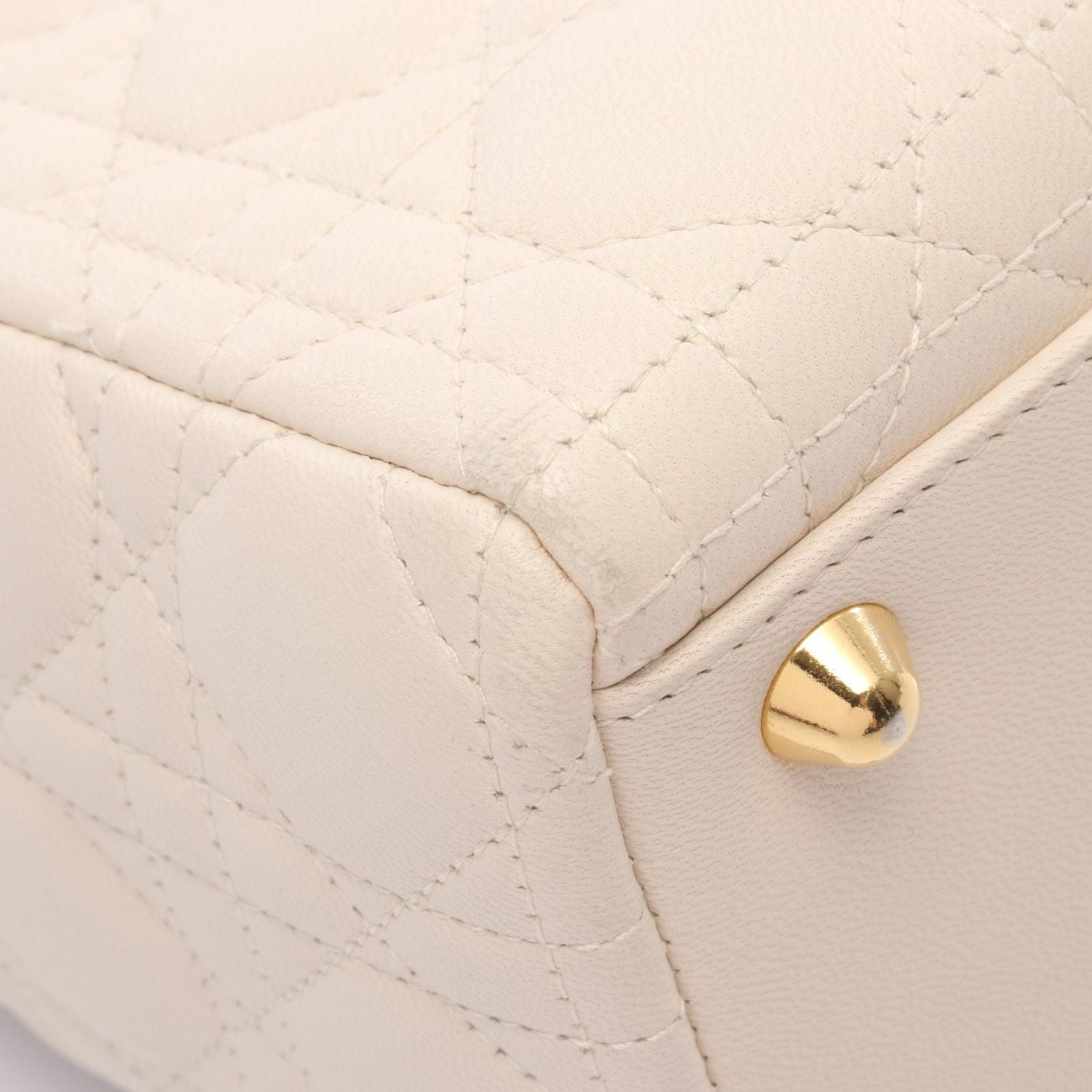 Dior Handbag Ivory Leather Lady Dior Cannage 2way Tote Ladies B