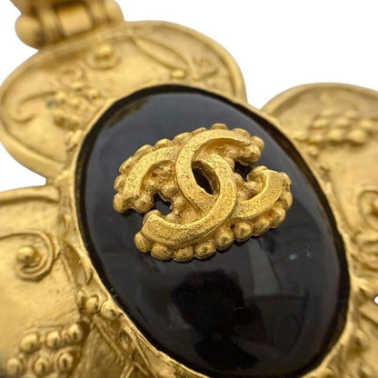 Chanel Necklace Gold Black Coco Mark GP 06