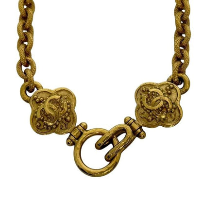 Chanel Necklace Gold Black Coco Mark GP 06