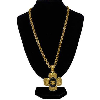 Chanel Necklace Gold Black Coco Mark GP 06
