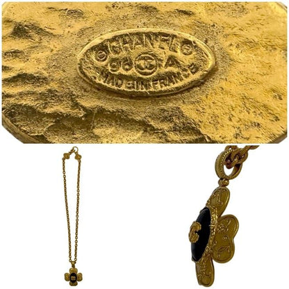 Chanel Necklace Gold Black Coco Mark GP 06