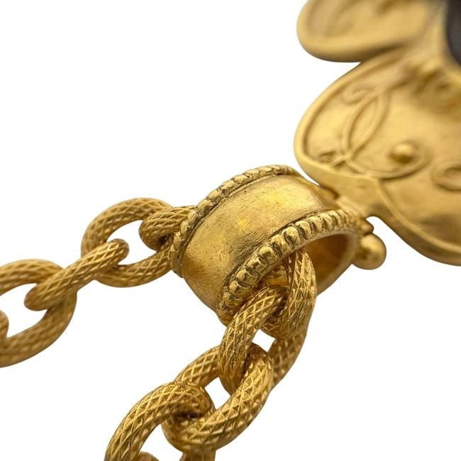 Chanel Necklace Gold Black Coco Mark GP 06