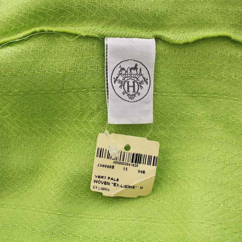 Hermes Ex-Libris Shawl Cashmere Silk Tube Shape Green KH • OH