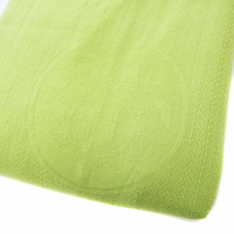 Hermes Ex-Libris Shawl Cashmere Silk Tube Shape Green KH • OH