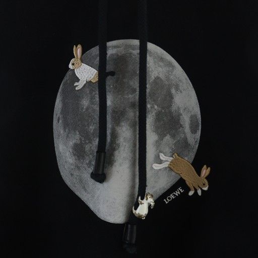 Loewe Relaxed Fit Hoodie Pullover Hood Logo Rabbit Fleece Print Black S359y25x52