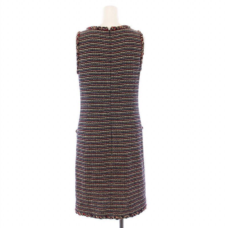 Chanel 2011 Model Tweed Dress Sleeveless Knee Length Coco Mark Coco Button 36