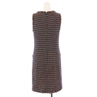 Chanel 2011 Model Tweed Dress Sleeveless Knee Length Coco Mark Coco Button 36