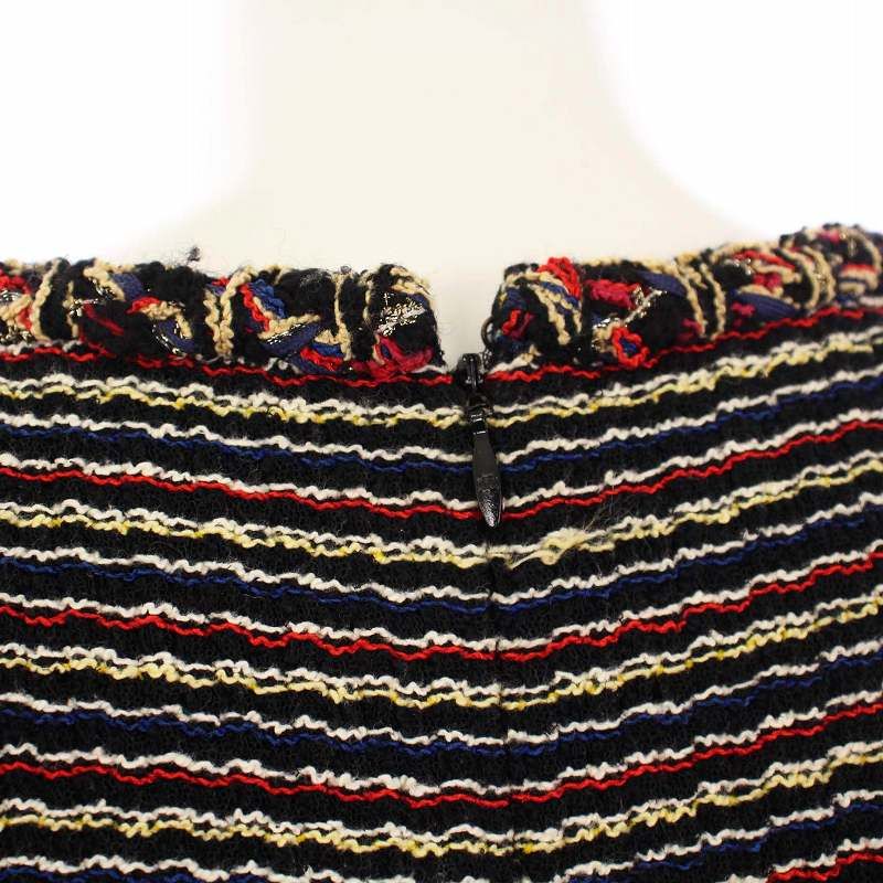 Chanel 2011 Model Tweed Dress Sleeveless Knee Length Coco Mark Coco Button 36