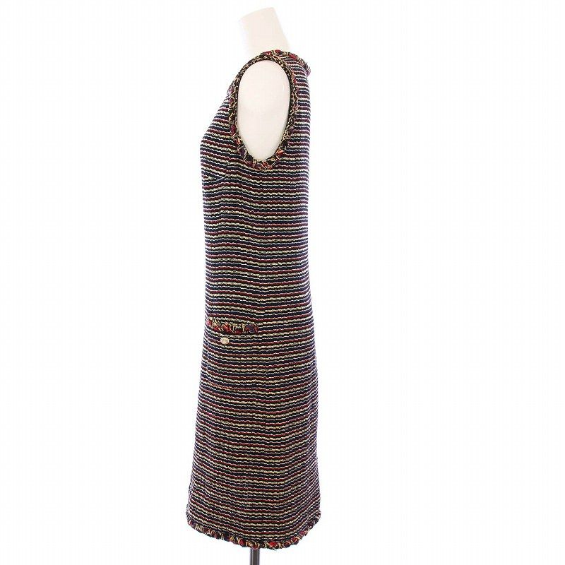 Chanel 2011 Model Tweed Dress Sleeveless Knee Length Coco Mark Coco Button 36