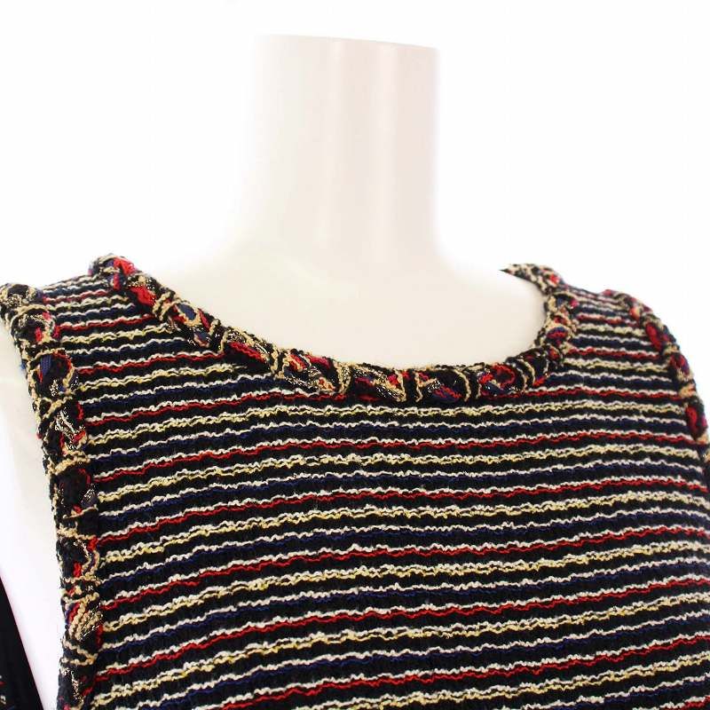 Chanel 2011 Model Tweed Dress Sleeveless Knee Length Coco Mark Coco Button 36