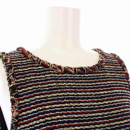 Chanel 2011 Model Tweed Dress Sleeveless Knee Length Coco Mark Coco Button 36