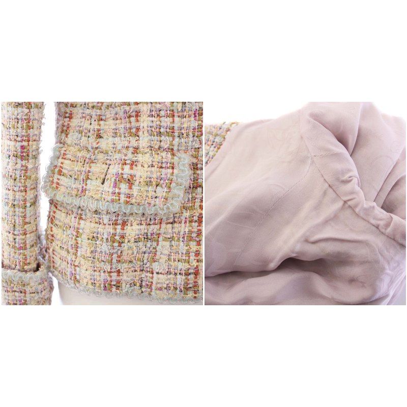 Chanel 2012 Model Suit Tailored Jacket Tight Skirt Mini Tweed 34 36 Multicolor