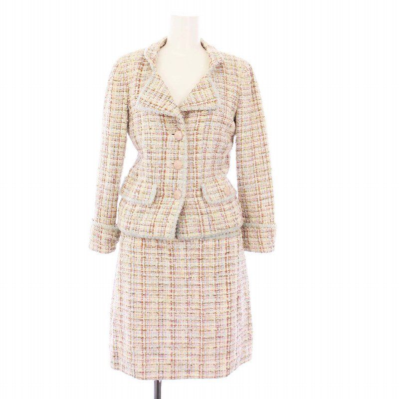 Chanel 2012 Model Suit Tailored Jacket Tight Skirt Mini Tweed 34 36 Multicolor