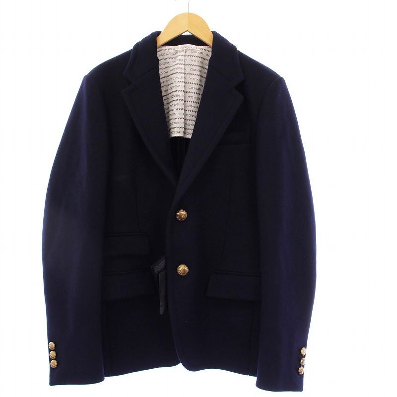 Prada 2021 Tailored Jacket Gold Button Cashmere Blend 50 Navy Sd137 KH