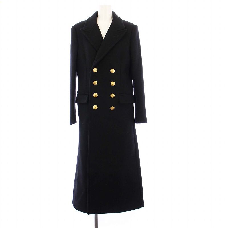 Celine Tagged Seventies Peacoat P Coat Outerwear Long Gold Buttons 38 Black