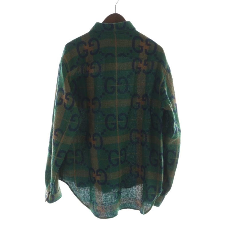Gucci 22aw Jumbo GG Check Shirt Long Sleeve Wool 46 S Green 711543 • Gy17 Mq
