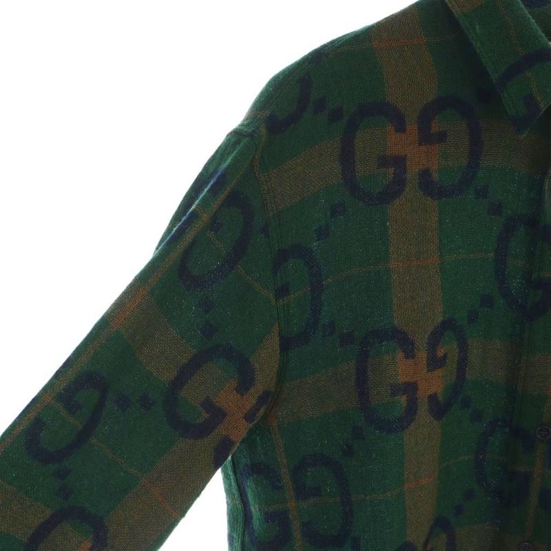 Gucci 22aw Jumbo GG Check Shirt Long Sleeve Wool 46 S Green 711543 • Gy17 Mq