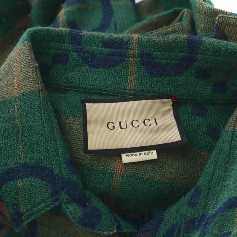 Gucci 22aw Jumbo GG Check Shirt Long Sleeve Wool 46 S Green 711543 • Gy17 Mq