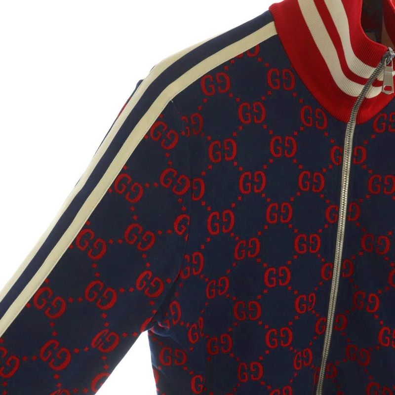 Gucci Track Jacket GG Jacquard Jersey Long Sleeve Zip Up Logo All Over Pattern
