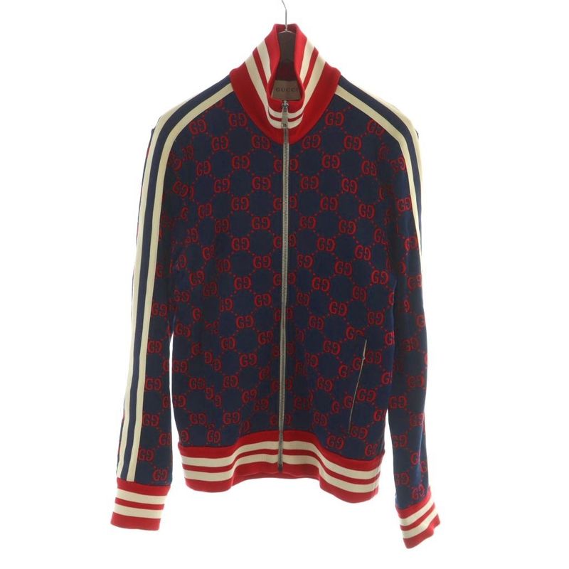 Gucci Track Jacket GG Jacquard Jersey Long Sleeve Zip Up Logo All Over Pattern