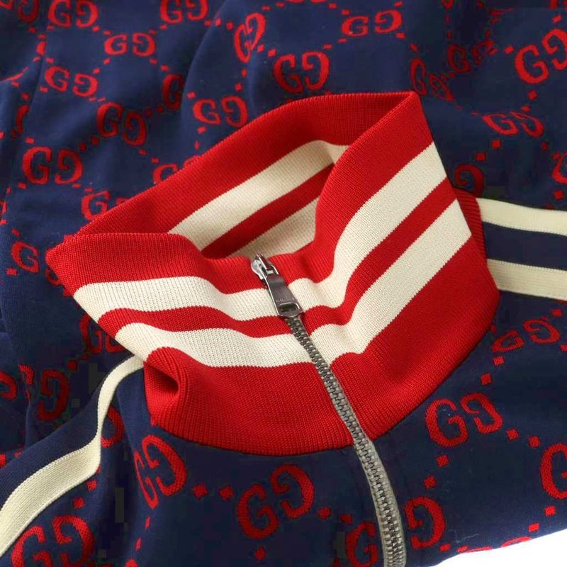 Gucci Track Jacket GG Jacquard Jersey Long Sleeve Zip Up Logo All Over Pattern