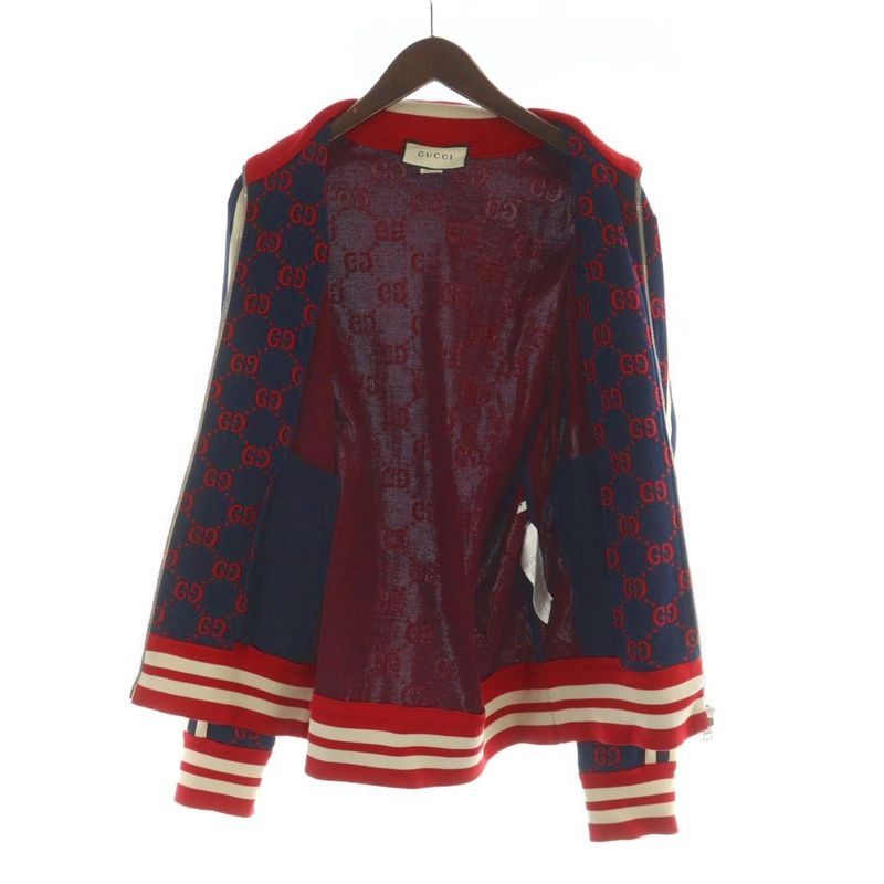 Gucci Track Jacket GG Jacquard Jersey Long Sleeve Zip Up Logo All Over Pattern