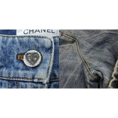 Chanel I Love Chanel Denim Pants Jeans Wide Flare Zip Fly Logo Baggy Here Mark