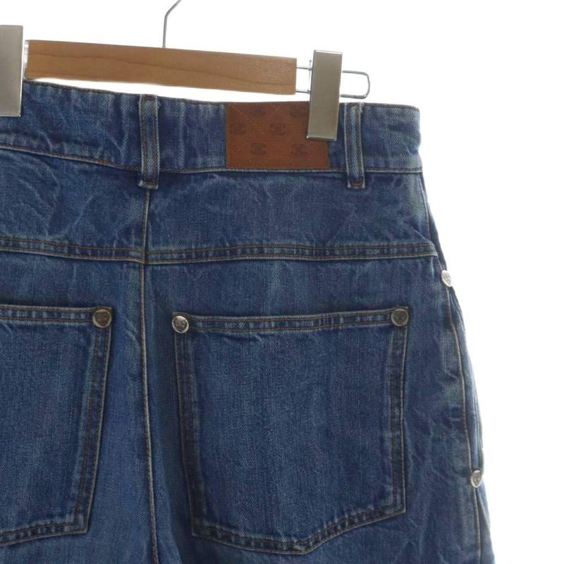 Chanel I Love Chanel Denim Pants Jeans Wide Flare Zip Fly Logo Baggy Here Mark