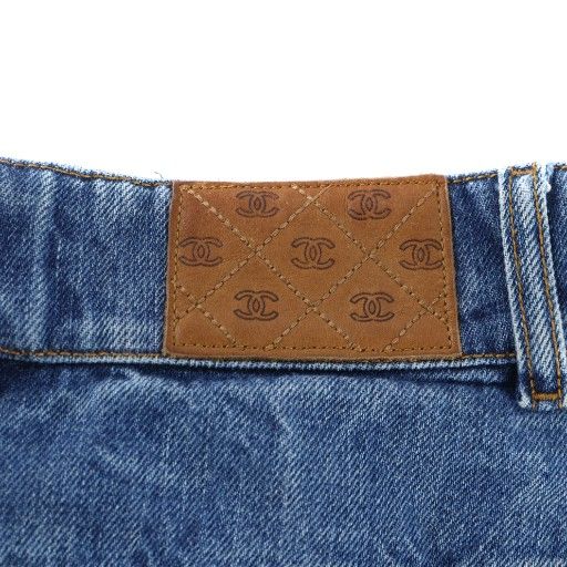 Chanel I Love Chanel Denim Pants Jeans Wide Flare Zip Fly Logo Baggy Here Mark