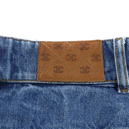 Chanel I Love Chanel Denim Pants Jeans Wide Flare Zip Fly Logo Baggy Here Mark