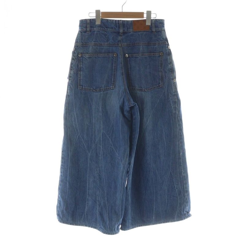 Chanel I Love Chanel Denim Pants Jeans Wide Flare Zip Fly Logo Baggy Here Mark