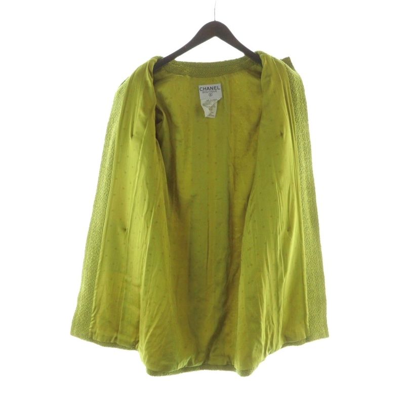 Chanel Long Coat Front Opening Gold Button Logo No Collar Shoulder Pad Here