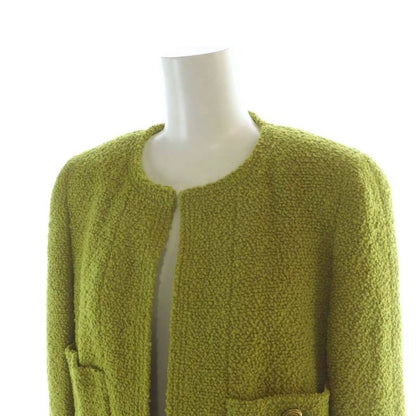 Chanel Long Coat Front Opening Gold Button Logo No Collar Shoulder Pad Here