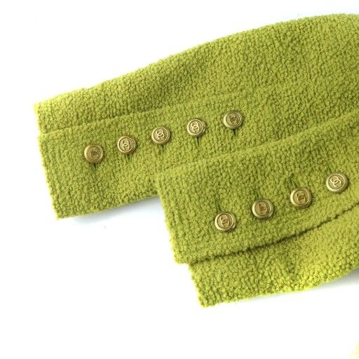 Chanel Long Coat Front Opening Gold Button Logo No Collar Shoulder Pad Here