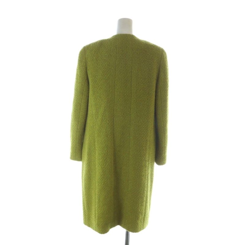 Chanel Long Coat Front Opening Gold Button Logo No Collar Shoulder Pad Here