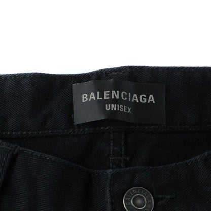 Balenciaga Baggy Pants Denim Pants Jeans Button Fly Leather Straight Logo XS