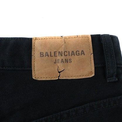 Balenciaga Baggy Pants Denim Pants Jeans Button Fly Leather Straight Logo XS
