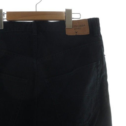 Balenciaga Baggy Pants Denim Pants Jeans Button Fly Leather Straight Logo XS