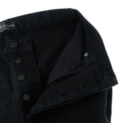 Balenciaga Baggy Pants Denim Pants Jeans Button Fly Leather Straight Logo XS