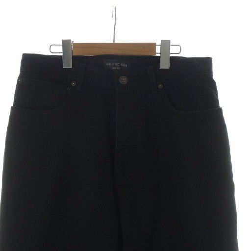 Balenciaga Baggy Pants Denim Pants Jeans Button Fly Leather Straight Logo XS