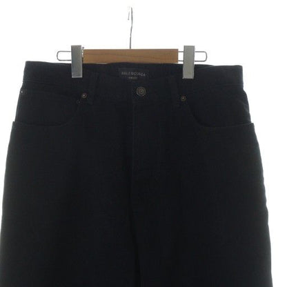 Balenciaga Baggy Pants Denim Pants Jeans Button Fly Leather Straight Logo XS