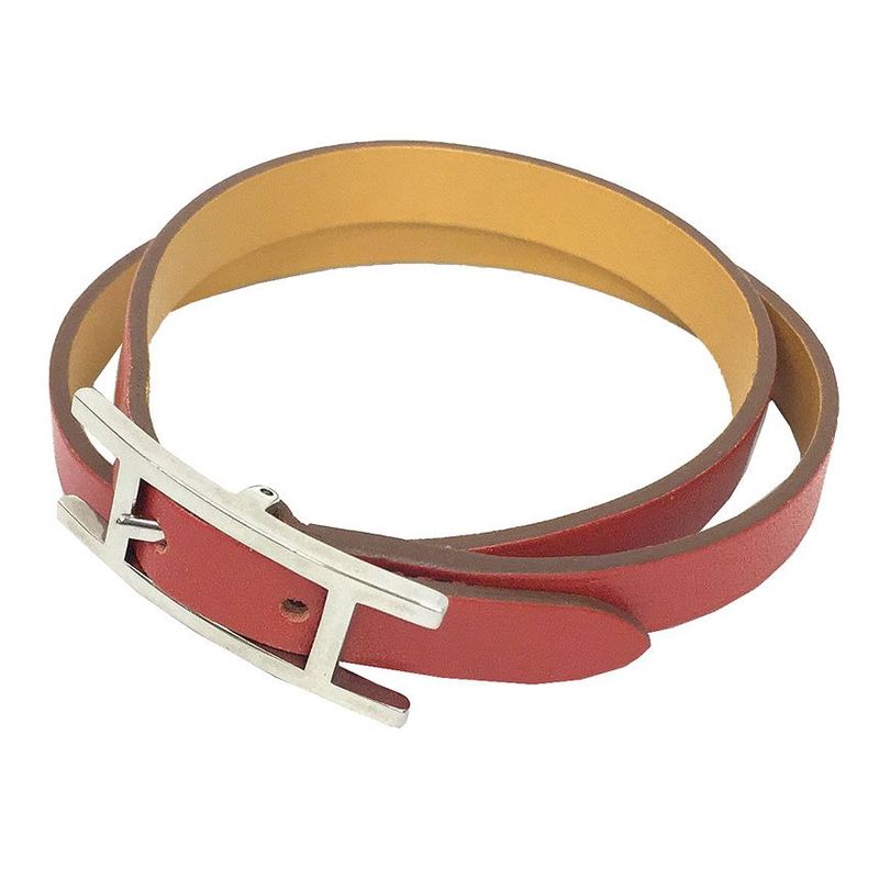 Sale Hermes Leather Bracelet Beapi Double Tour Rouge Orange X Mustard Aq8072