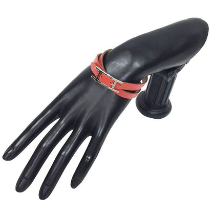 Sale Hermes Leather Bracelet Beapi Double Tour Rouge Orange X Mustard Aq8072