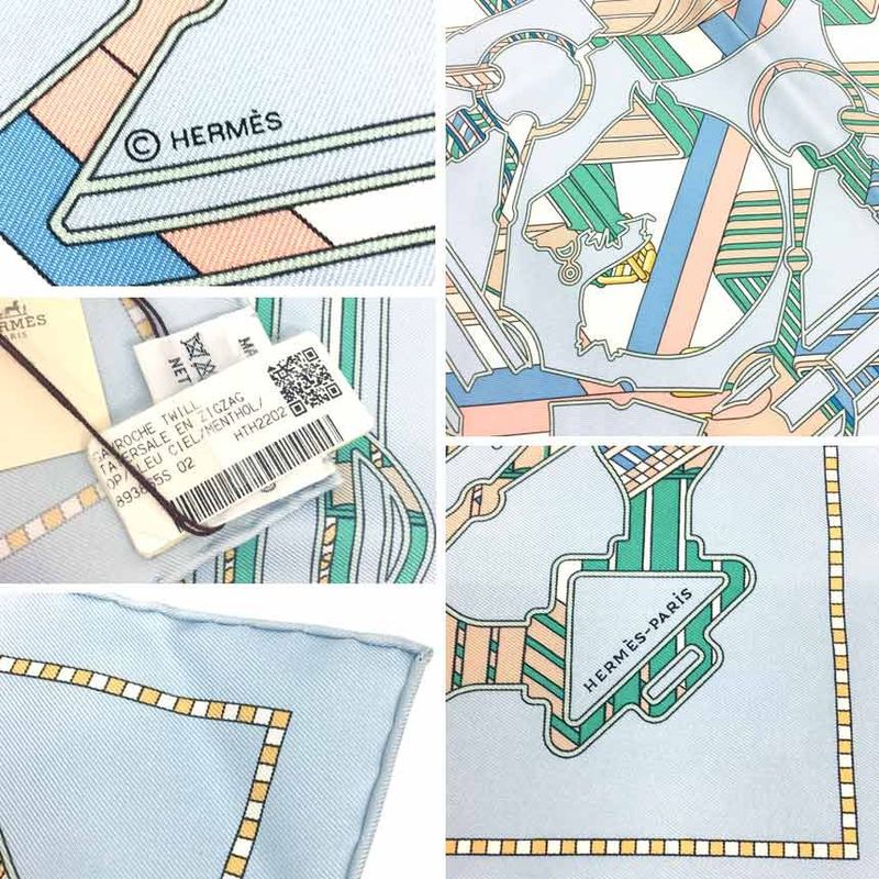 Unused Hermes Scarf Kare 45 Tattersall Zigzag Light Blue Aq8099