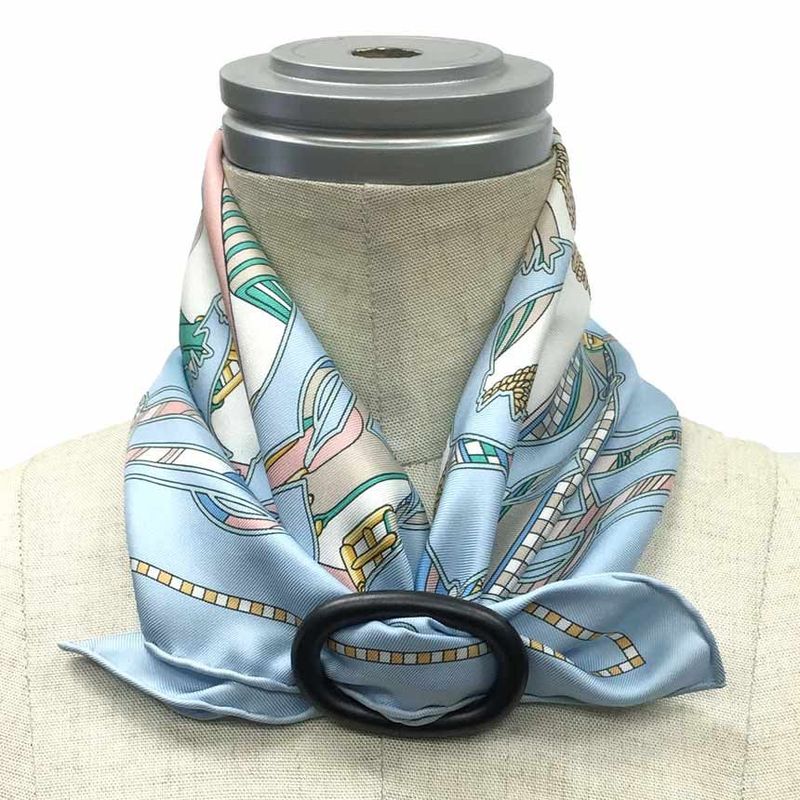 Unused Hermes Scarf Kare 45 Tattersall Zigzag Light Blue Aq8099