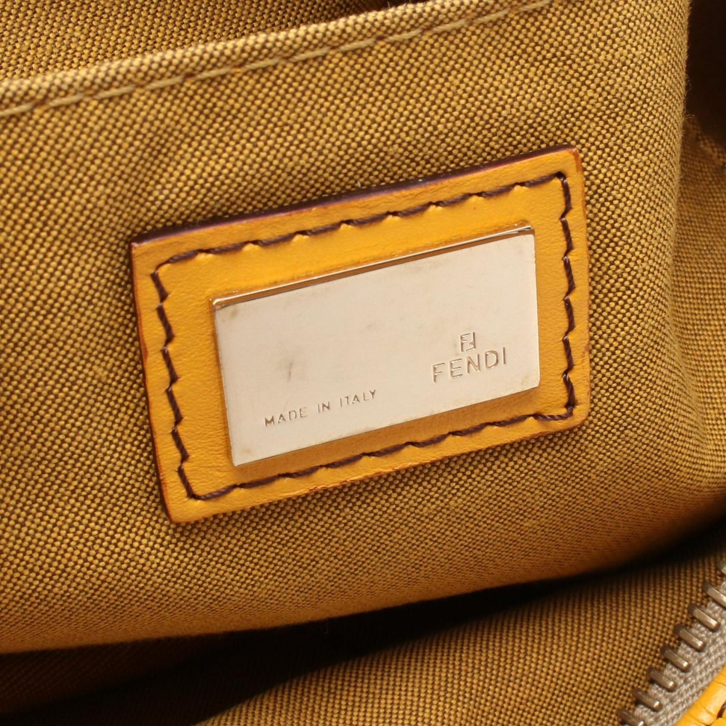 Fendi Handbag Chef Pocket Zucchino 8br464 Khaki/yellow Canvas Leather Zucchino