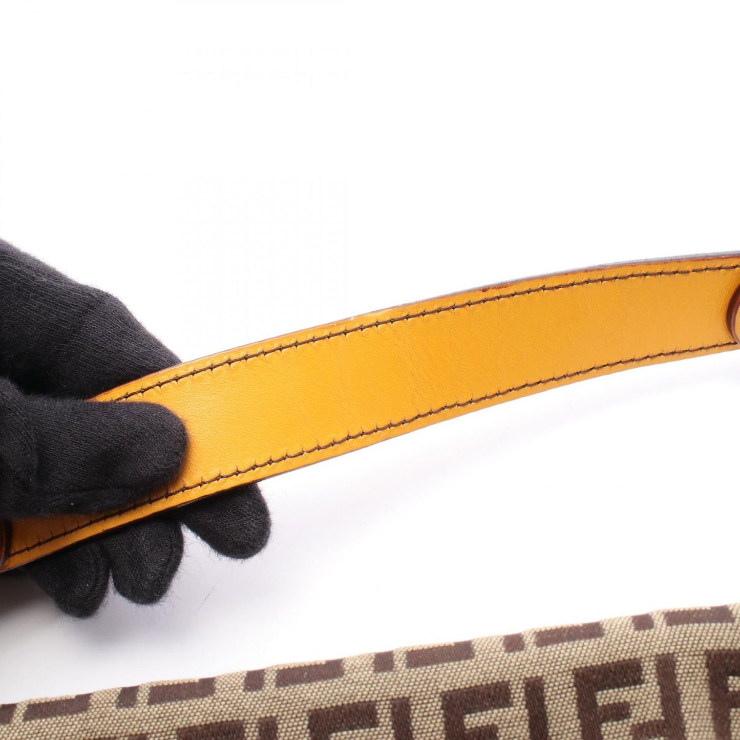 Fendi Handbag Chef Pocket Zucchino 8br464 Khaki/yellow Canvas Leather Zucchino