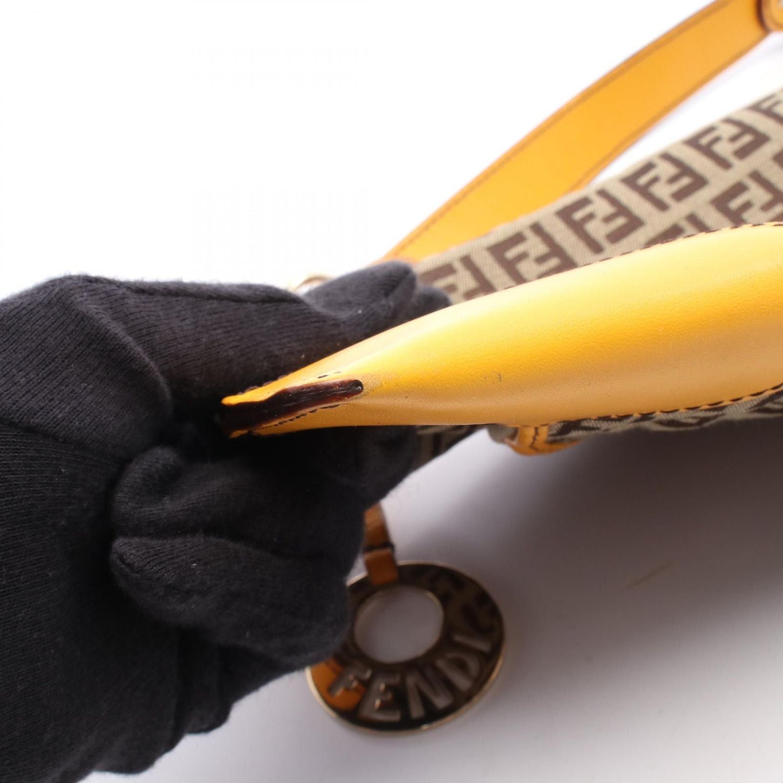 Fendi Handbag Chef Pocket Zucchino 8br464 Khaki/yellow Canvas Leather Zucchino