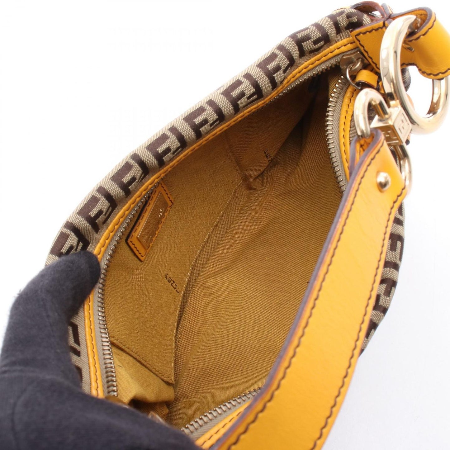 Fendi Handbag Chef Pocket Zucchino 8br464 Khaki/yellow Canvas Leather Zucchino